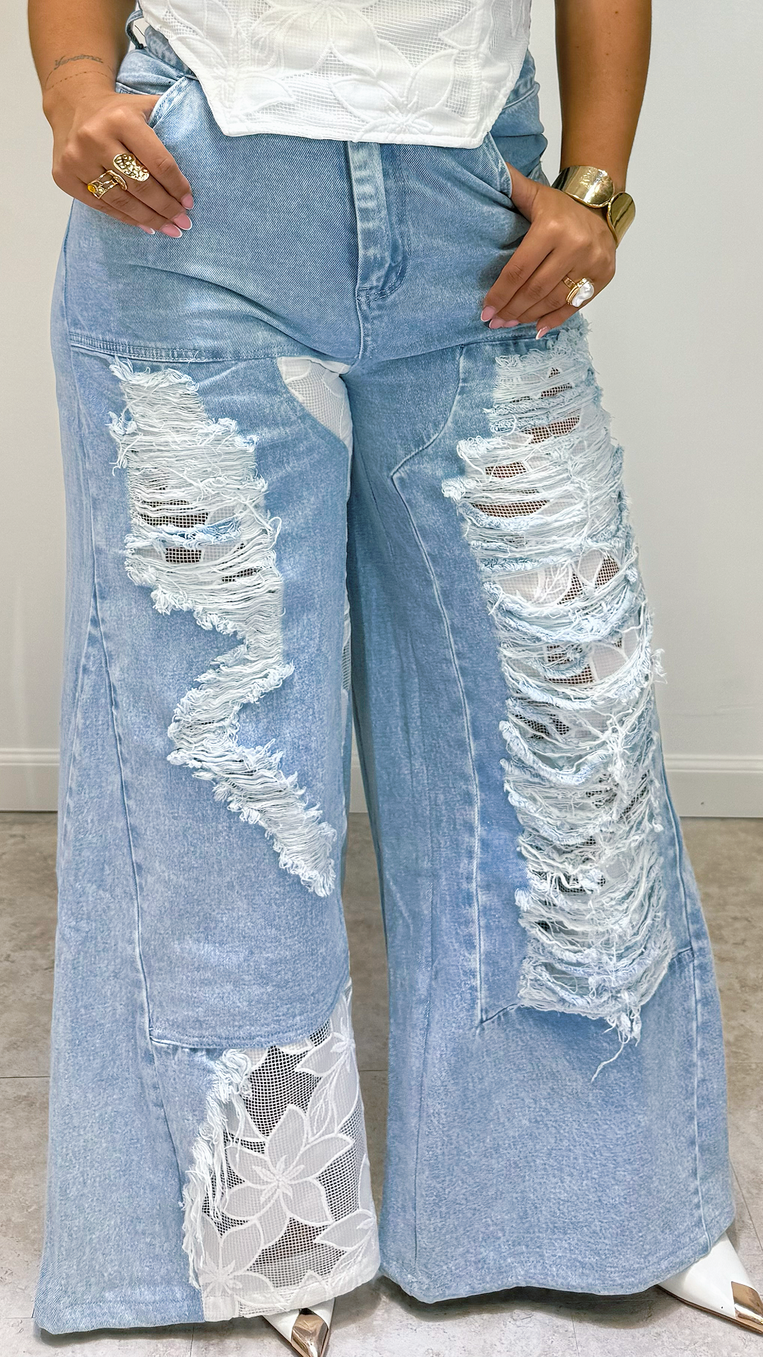 Ivory Bloom Denim Set