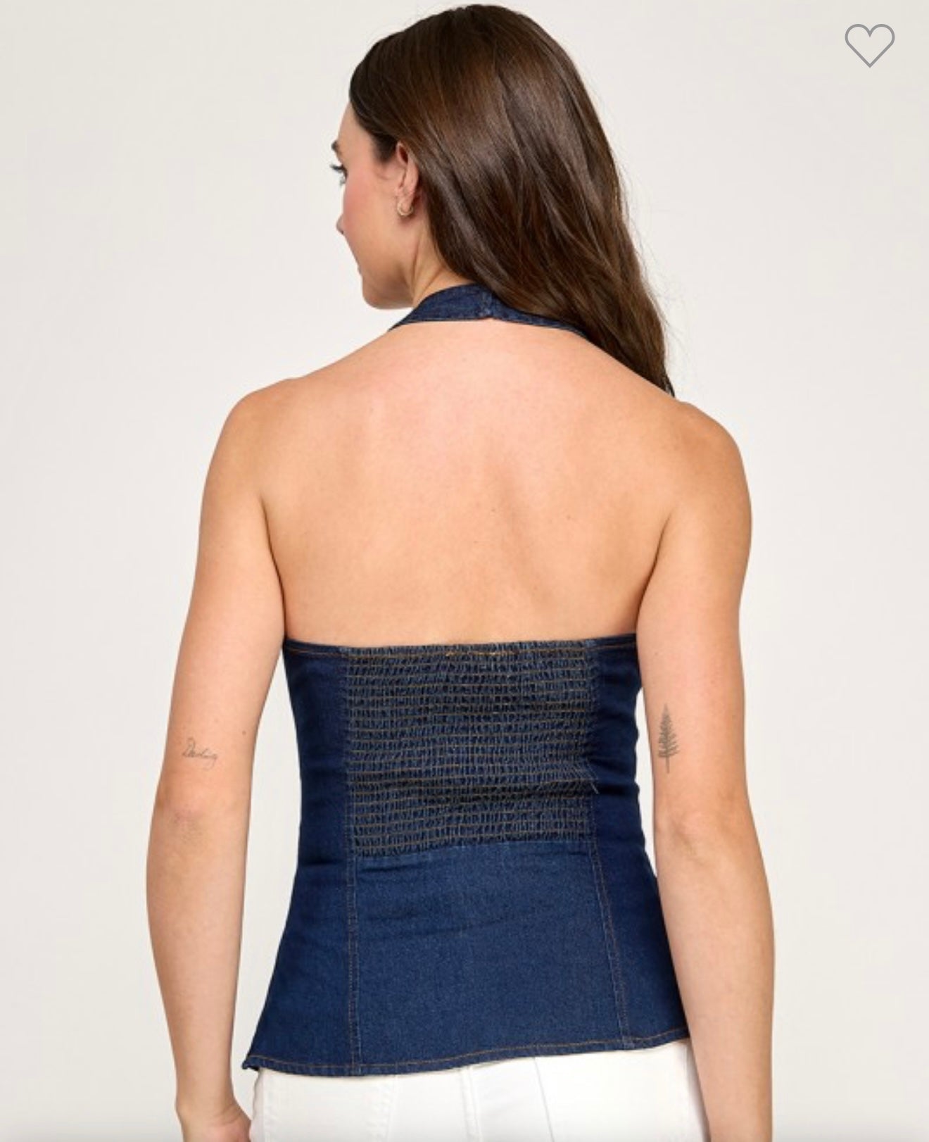 METALL BUTTON DETAIL DENIM HALTER TOP
