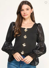 Metal Button Detail Square Neck Shirt (Llega 11-18)