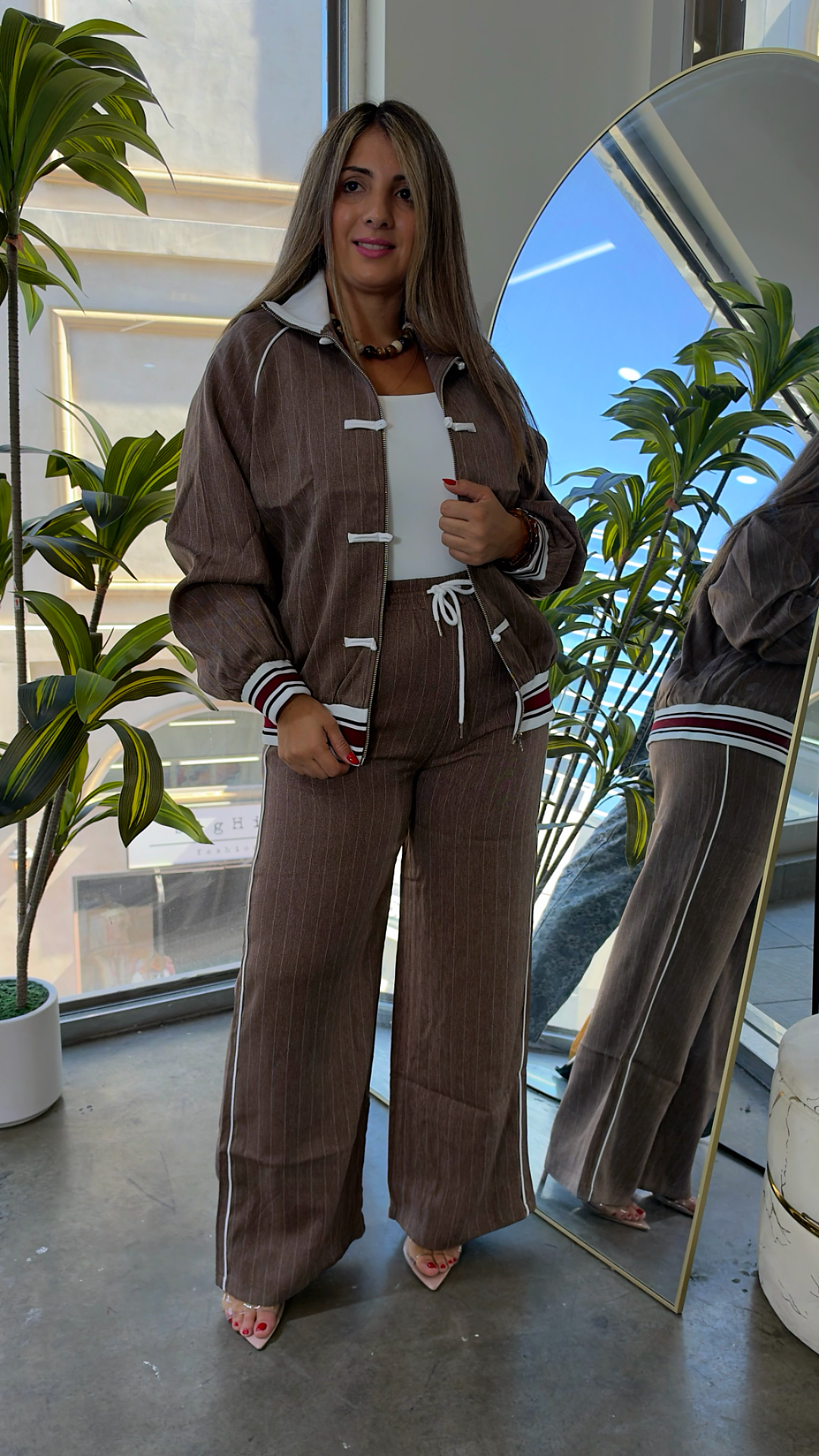 Mocha Pinstripe Track Set