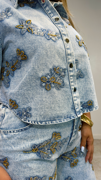 Golden Bloom Denim Set