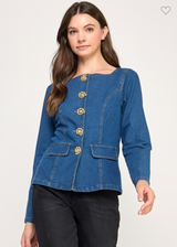 METAL BUTTON DETAIL DENIM JACKET