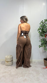 BROWN STRAPLESS LACE SET