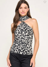 TURTLE NECK ANIMAL PRINT T SHIRT