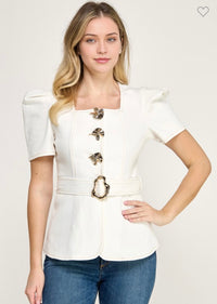 Metal Button Detail Belted Denim Shirt (llega 11-12)