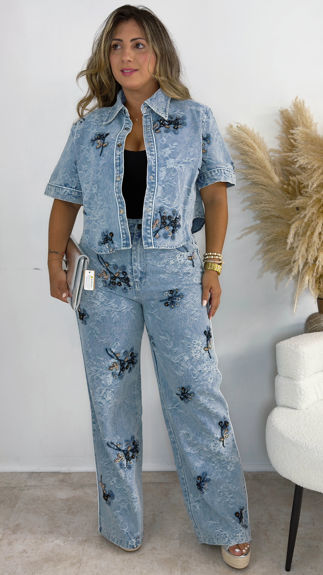 Midnight Bloom Denim Set