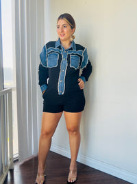 Contrast  Denim Romper