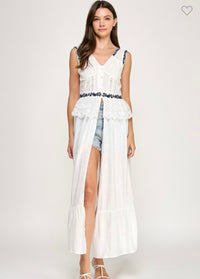 LACE RUFFLE DETAIL TULL DRESS