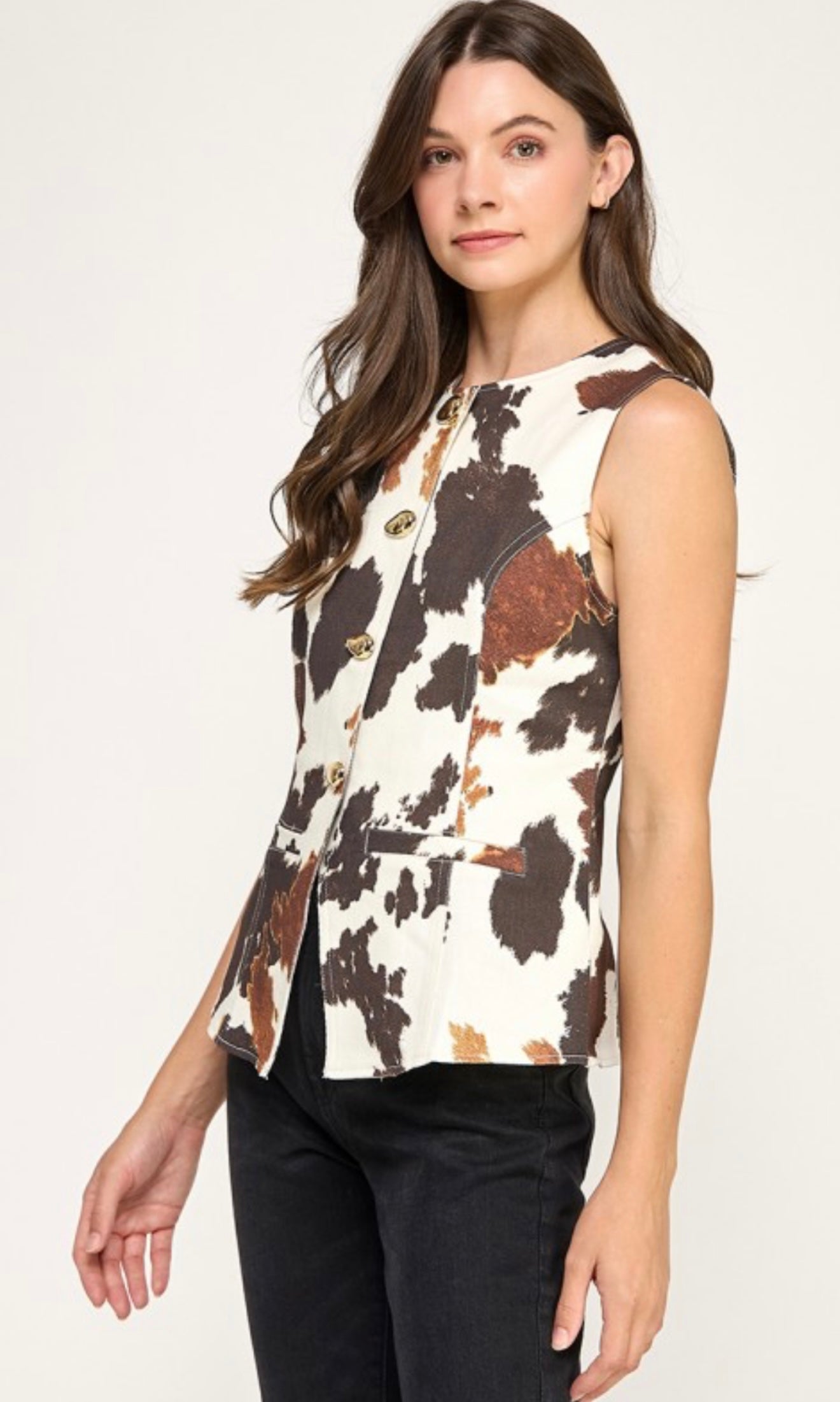 METAL BUTTON DETAIL ANIMAL PRINT SHIRT