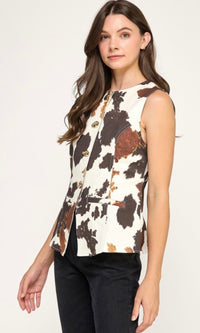 METAL BUTTON DETAIL ANIMAL PRINT SHIRT