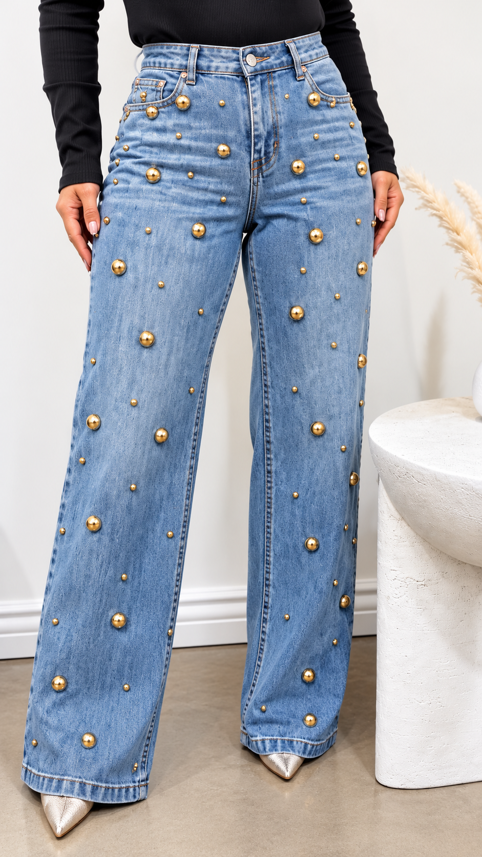 Golden Studded Denim Jeans