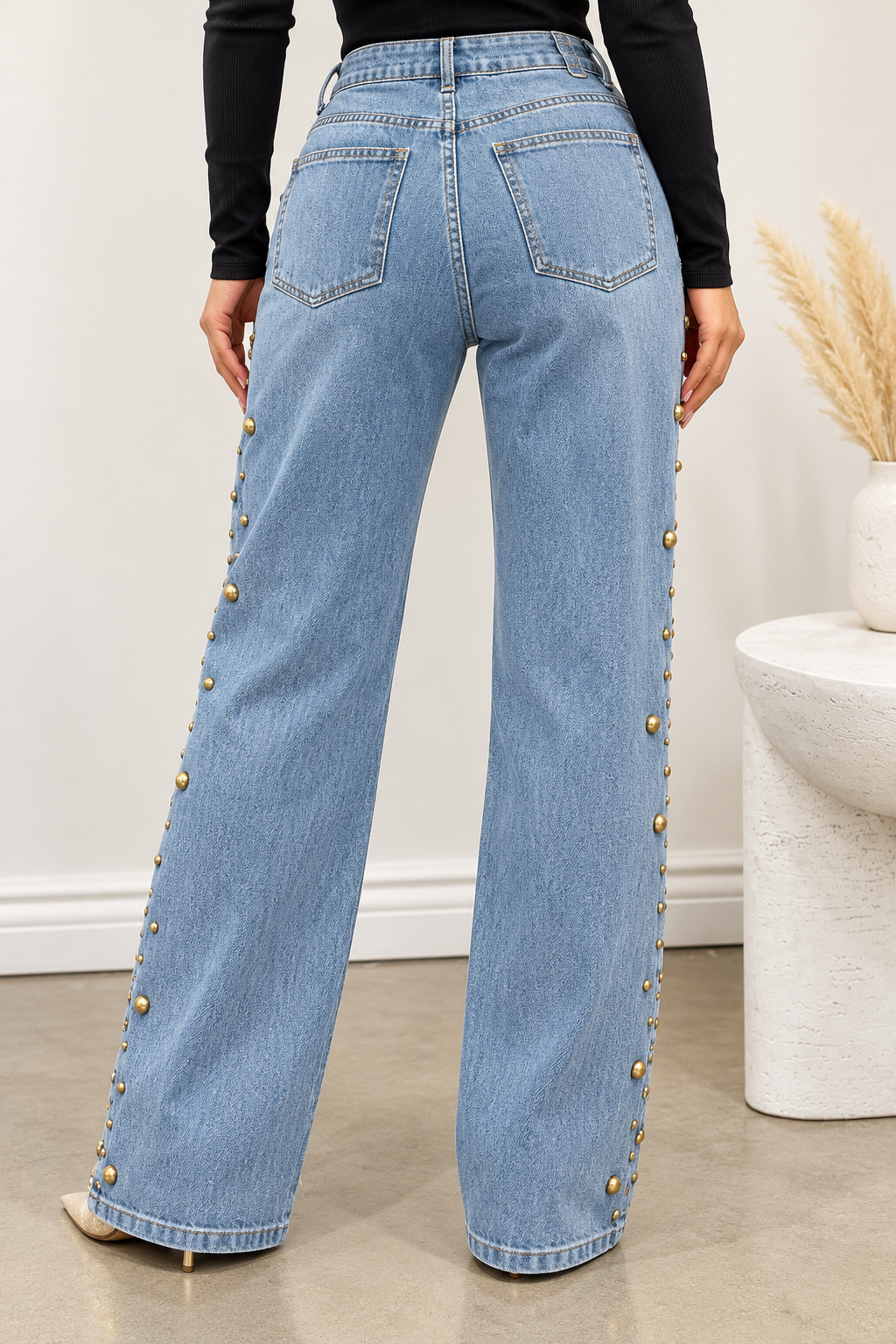 Golden Studded Denim Jeans
