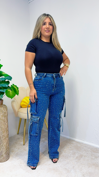 Glam Studded Cargo Denim Pants