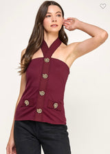 BUTTON DETAIL HALTER TUBE TOP