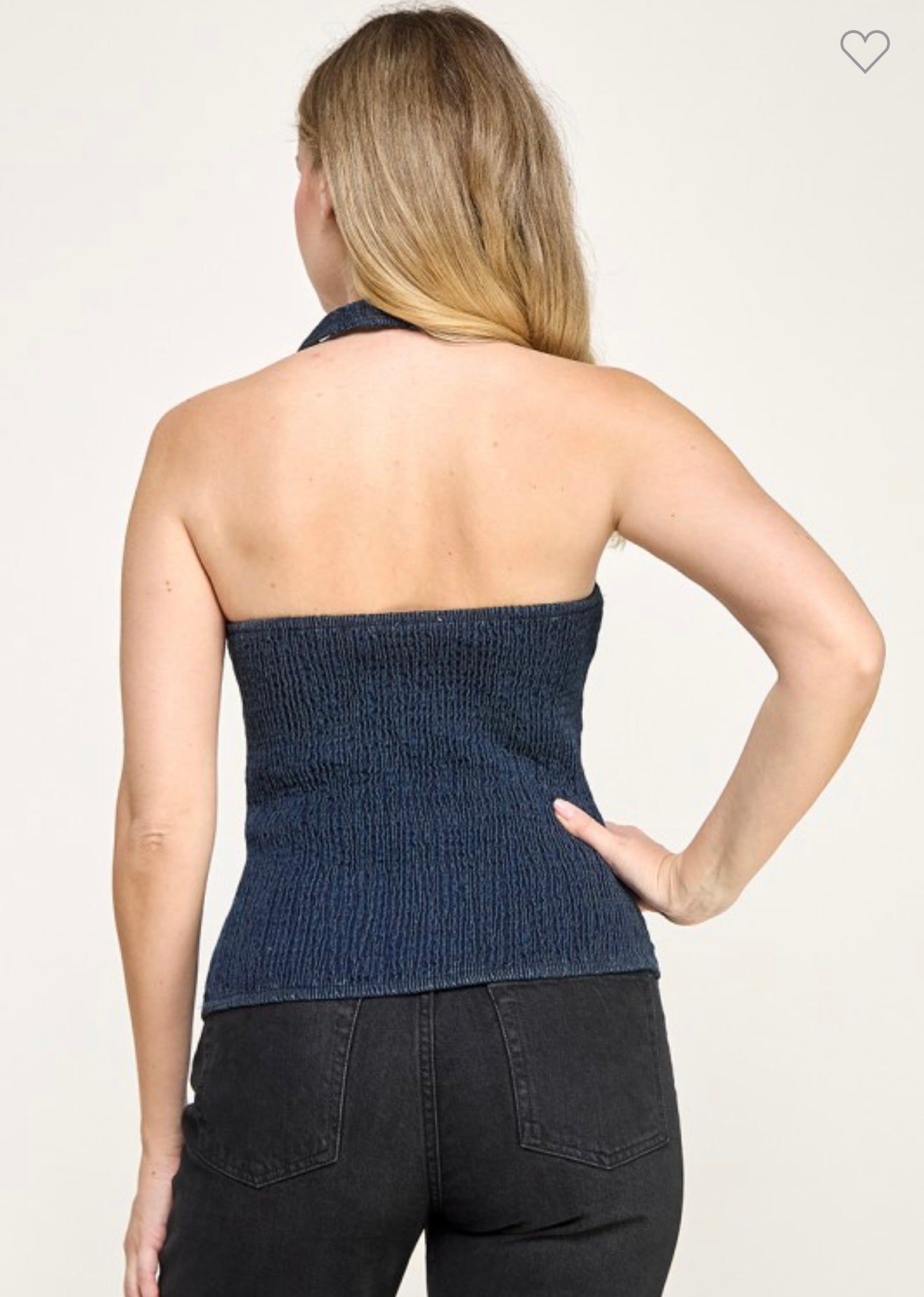 HALTER NECK BACK SMOCKING SOLID T SHIRT