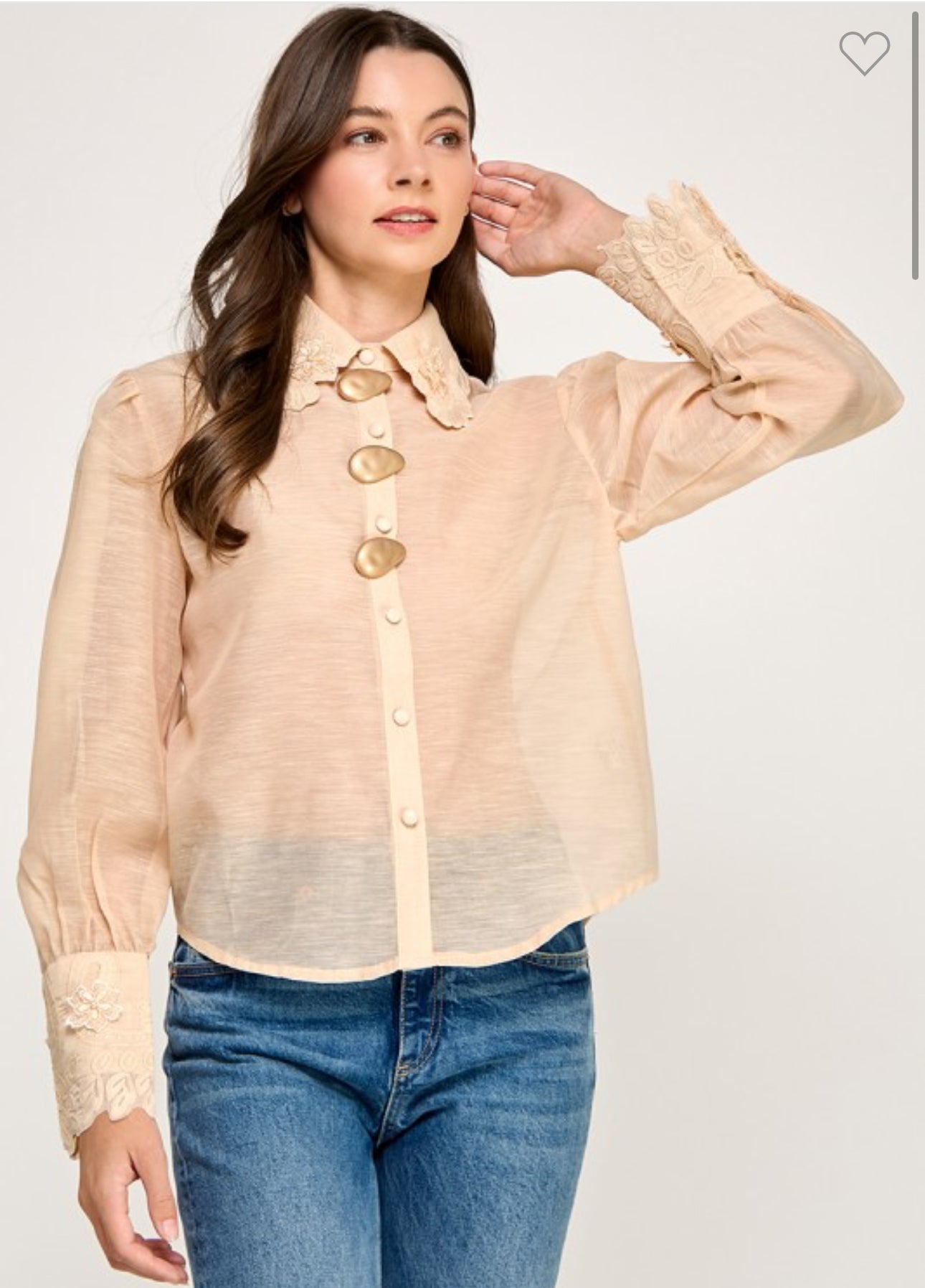 METAL BUTTON DETAIL SEE THROUGH SHIRT