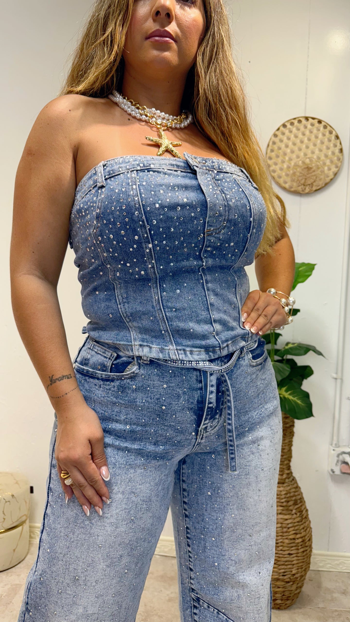 DENIM STRAPLESS TOP