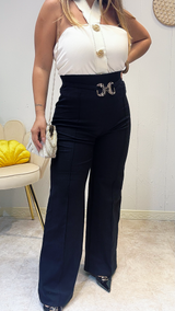 Elegance Palazzo Pants with Gold Buckle