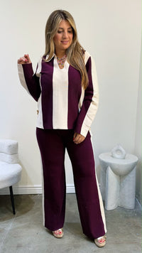 Burgundy Stripe Knit Set