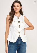 METAL BUTTON DETAIL DENIM SHIRT