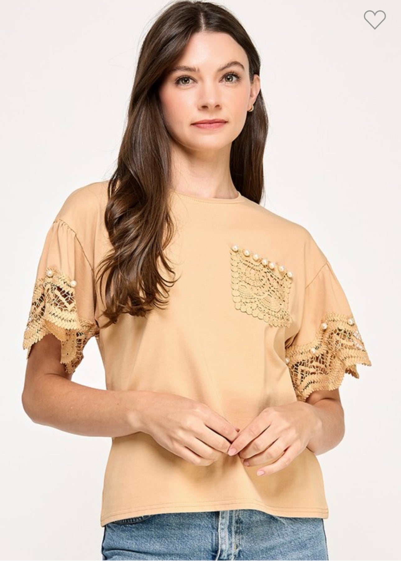 LACE  TRIM DETAIL NECK T SHIRT