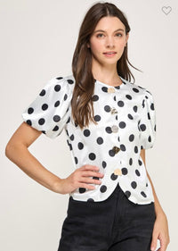 BUTTON DOWN POLKA DOT LUREX SHIRT