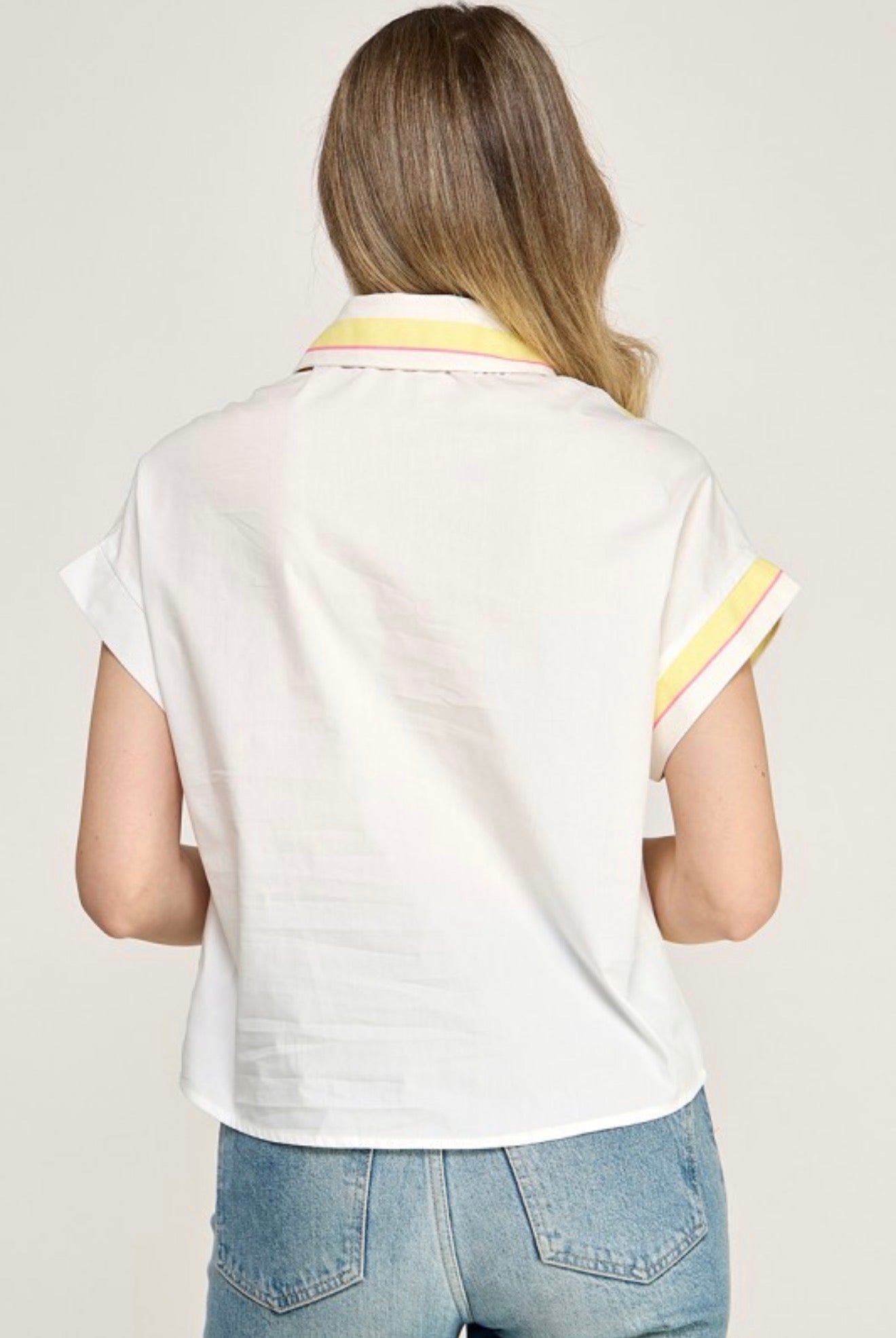 Stripe Heart Appliqué Button Down Stripe Color Block  Shirt (04-28-26)