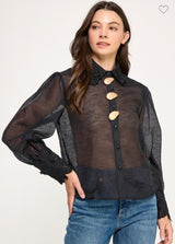 METAL BUTTON DETAIL SEE THROUGH SHIRT