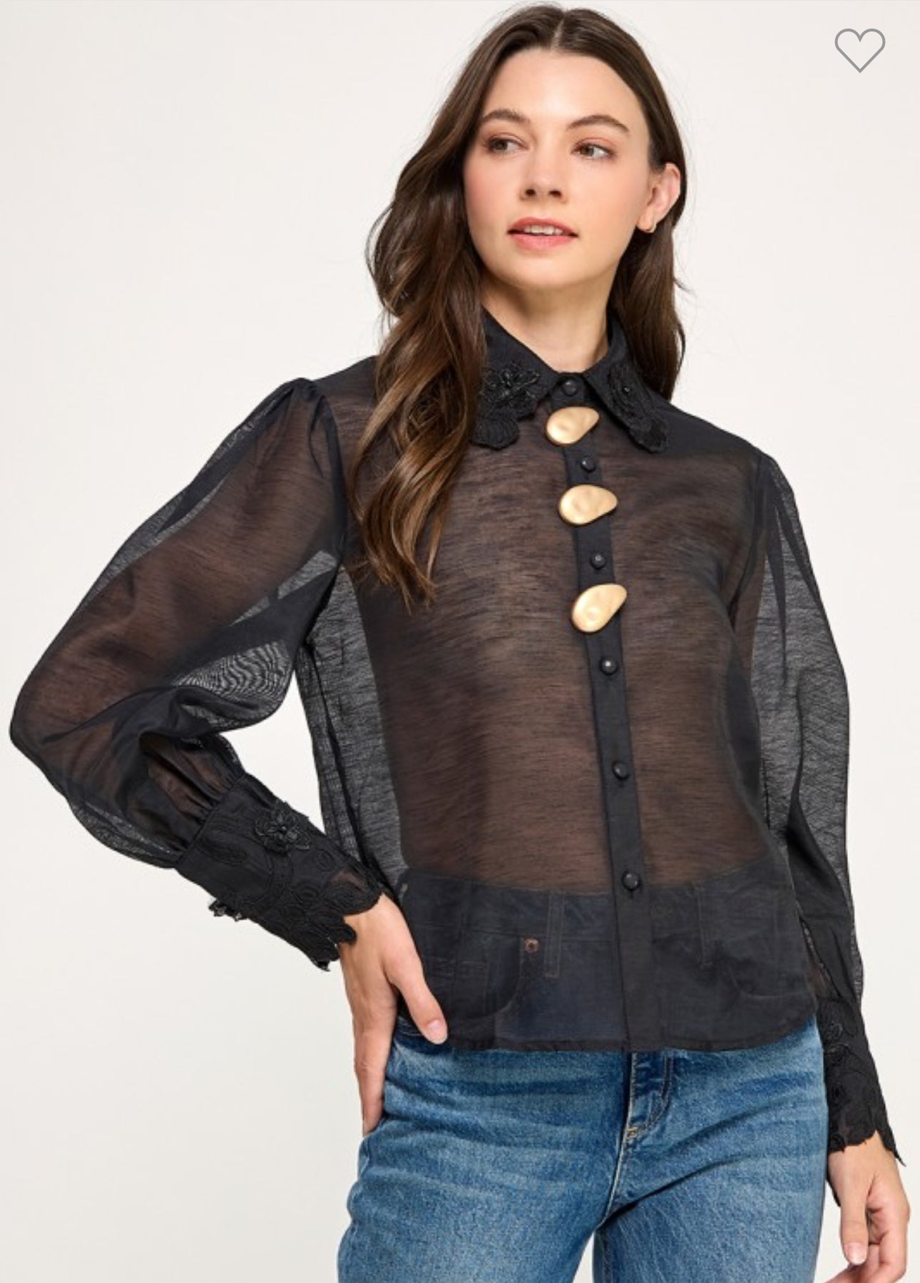 METAL BUTTON DETAIL SEE THROUGH SHIRT