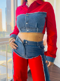 Shelly Denim Contrast Crop & Pants Set