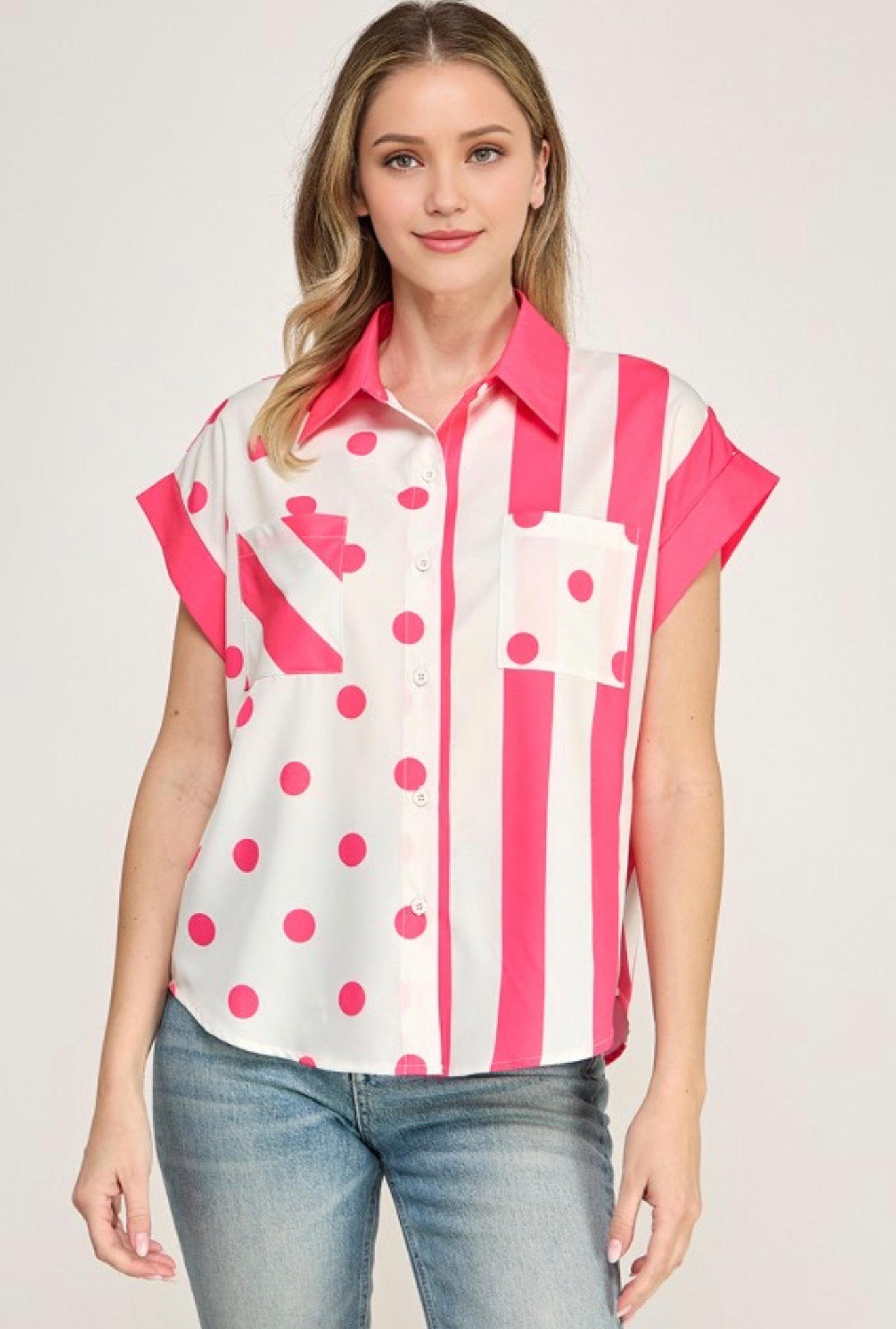 Polk Don N Vertical Stripe Unique Mix Button Down  Shirt (04-28-26)