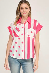 Polk Don N Vertical Stripe Unique Mix Button Down  Shirt (04-28-26)