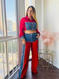 Shelly Denim Contrast Crop & Pants Set