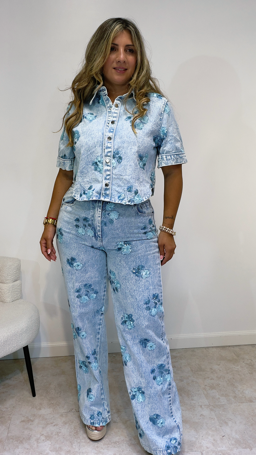 Sky Bloom Denim Set