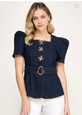 Metal Button Detail Belted Denim Shirt (llega 11-12)