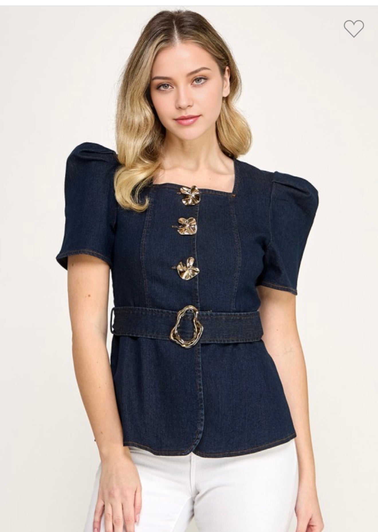 Metal Button Detail Belted Denim Shirt (llega 11-12)