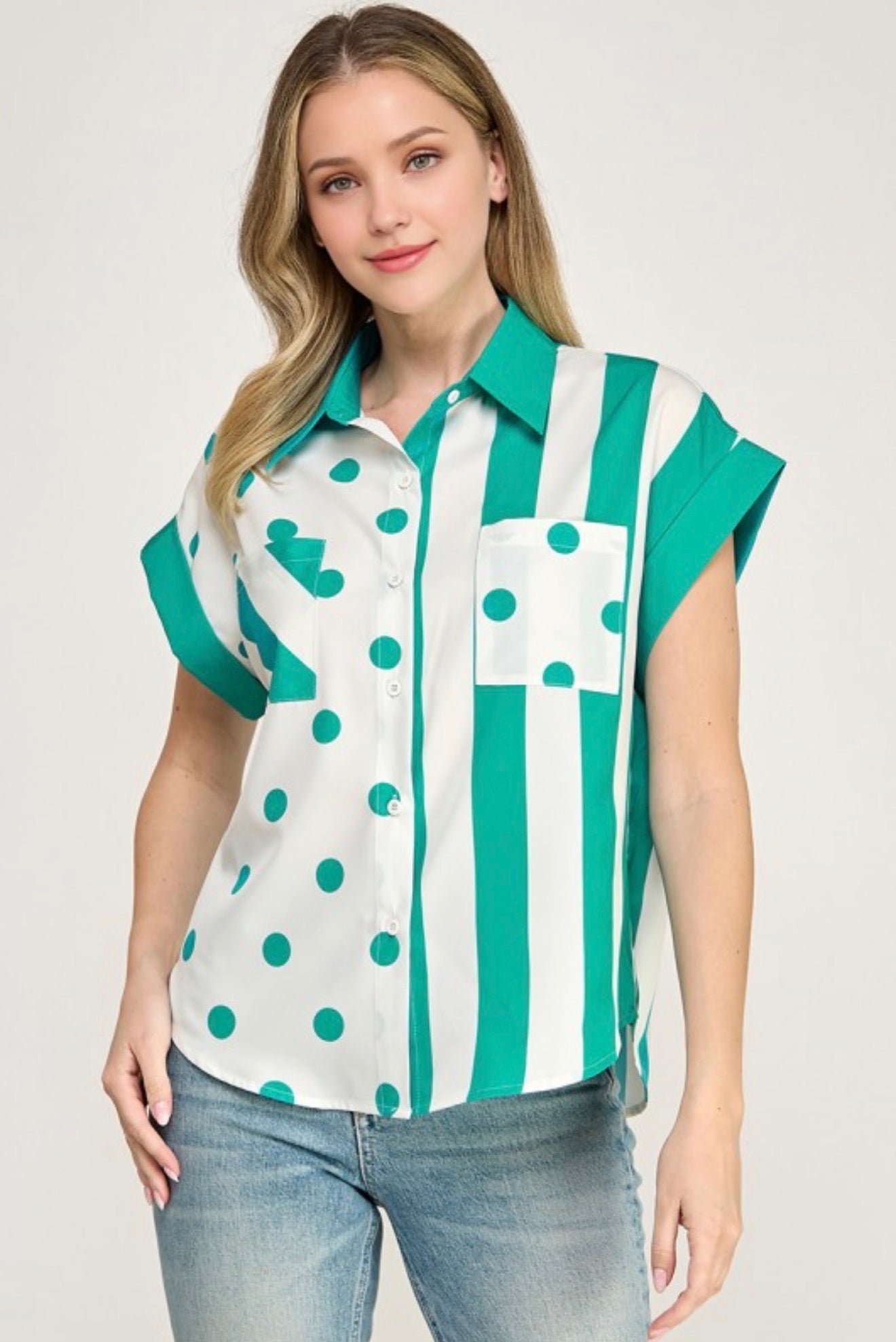 Polk Don N Vertical Stripe Unique Mix Button Down  Shirt (04-28-26)