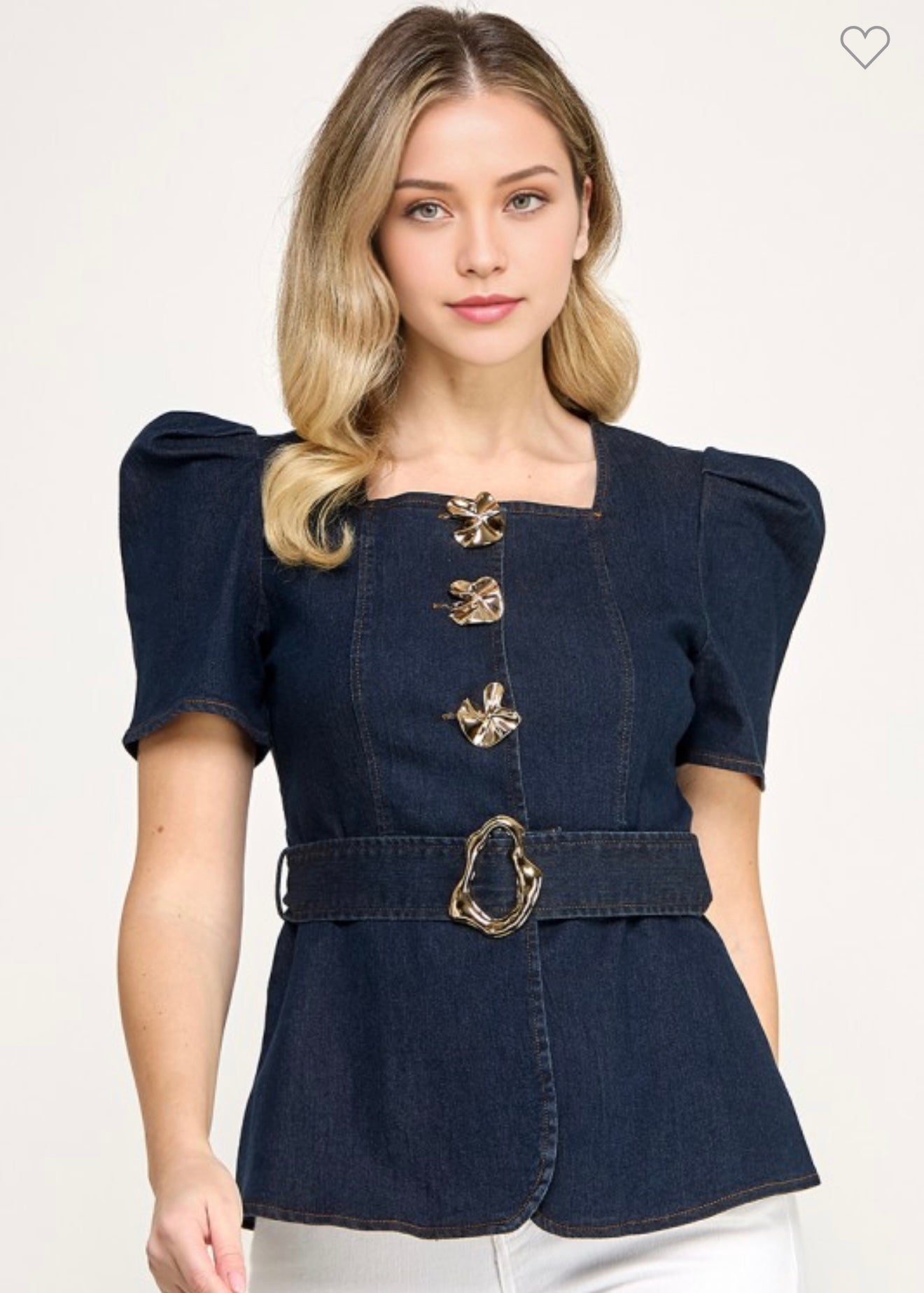 Metal Button Detail Belted Denim Shirt (llega 11-12)