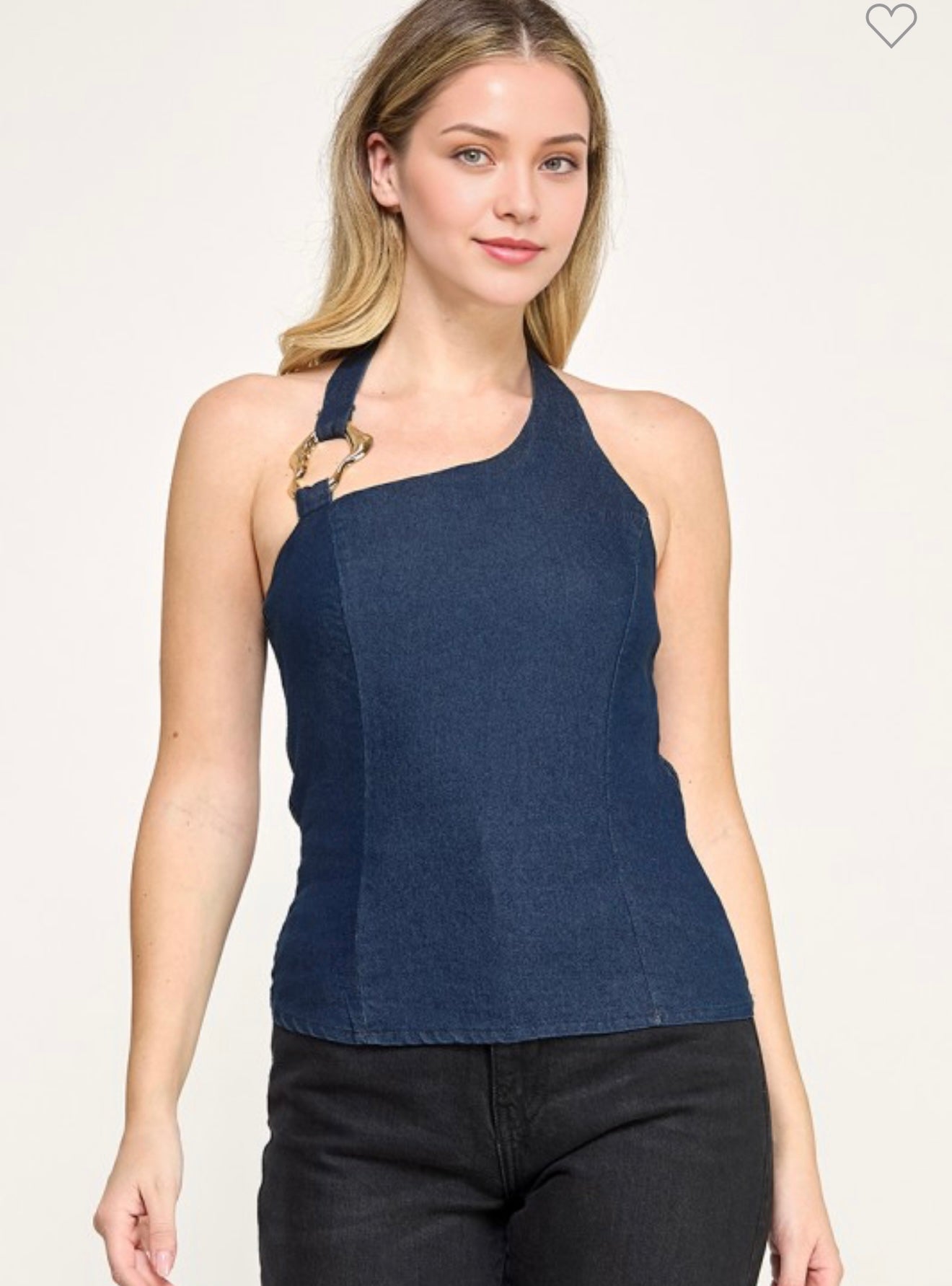 HALTER NECK BACK SMOCKING SOLID T SHIRT