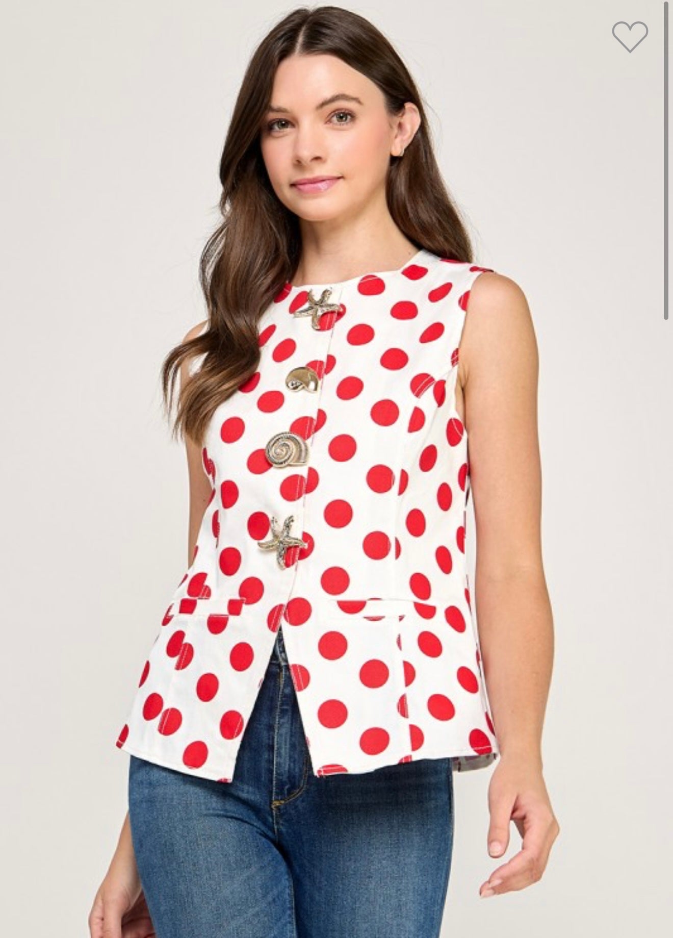 METAIL BUTTON DETAIL POLKA DOT SHIRT