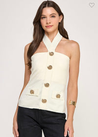 BUTTON DETAIL HALTER TUBE TOP