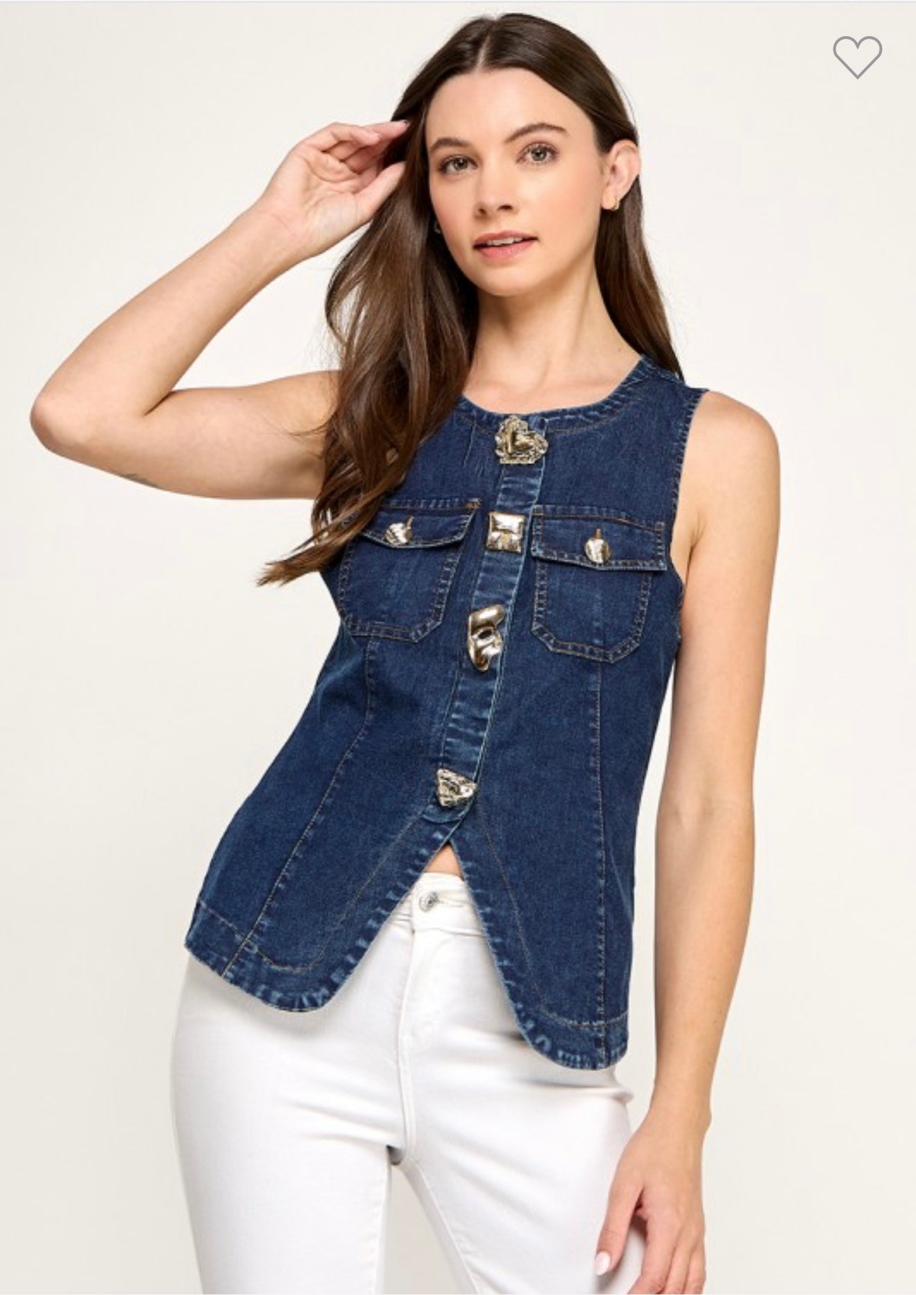 METAL BUTTON DETAIL DENIM SHIRT