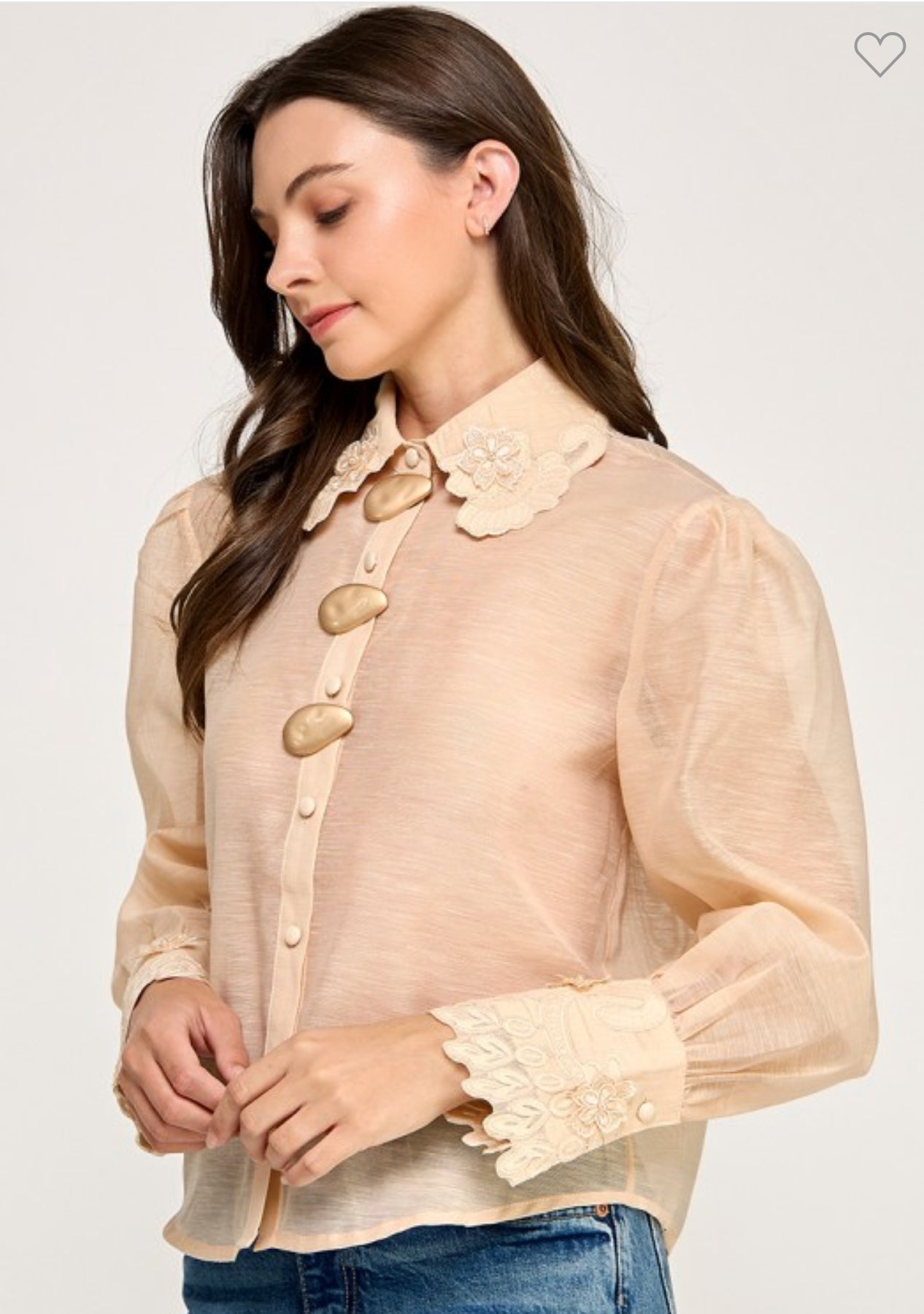 METAL BUTTON DETAIL SEE THROUGH SHIRT