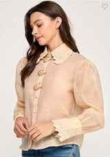 METAL BUTTON DETAIL SEE THROUGH SHIRT