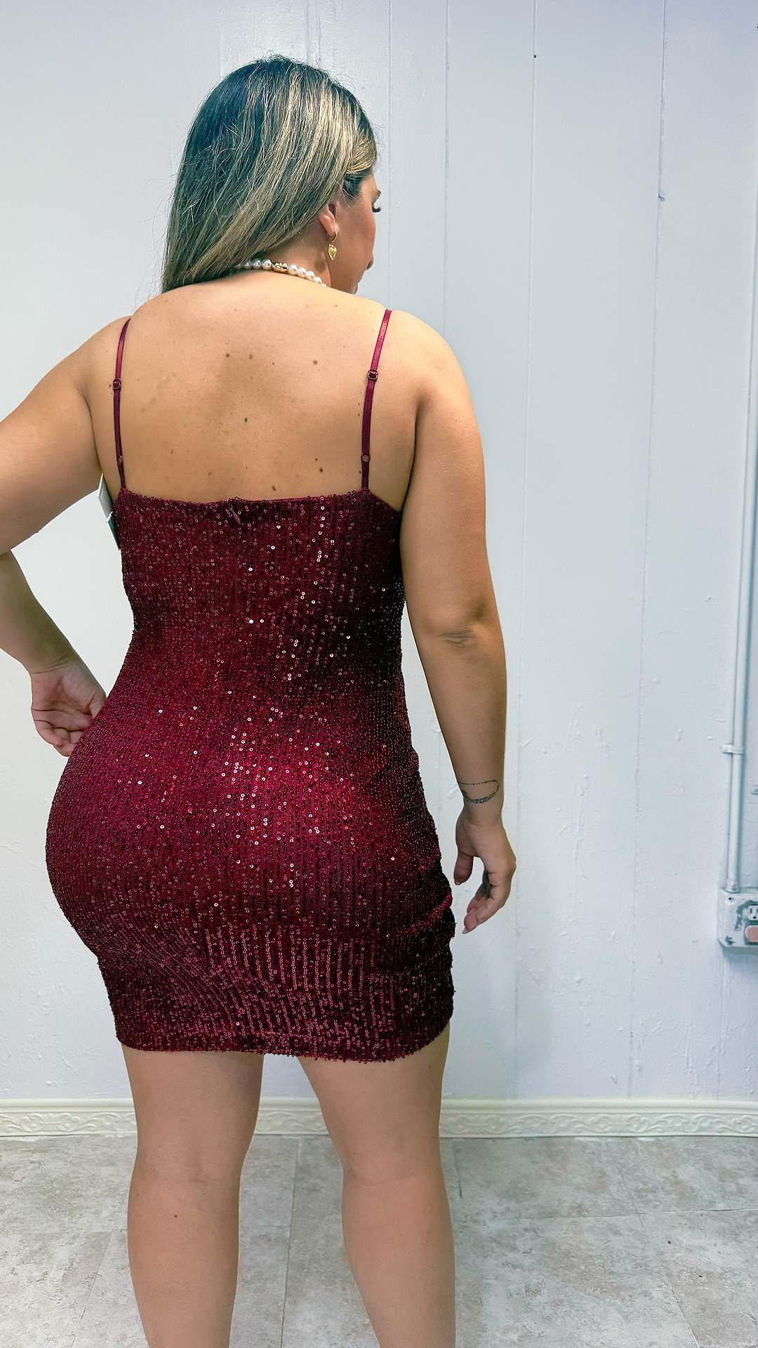 Burgundy Sparkle Mini Dress