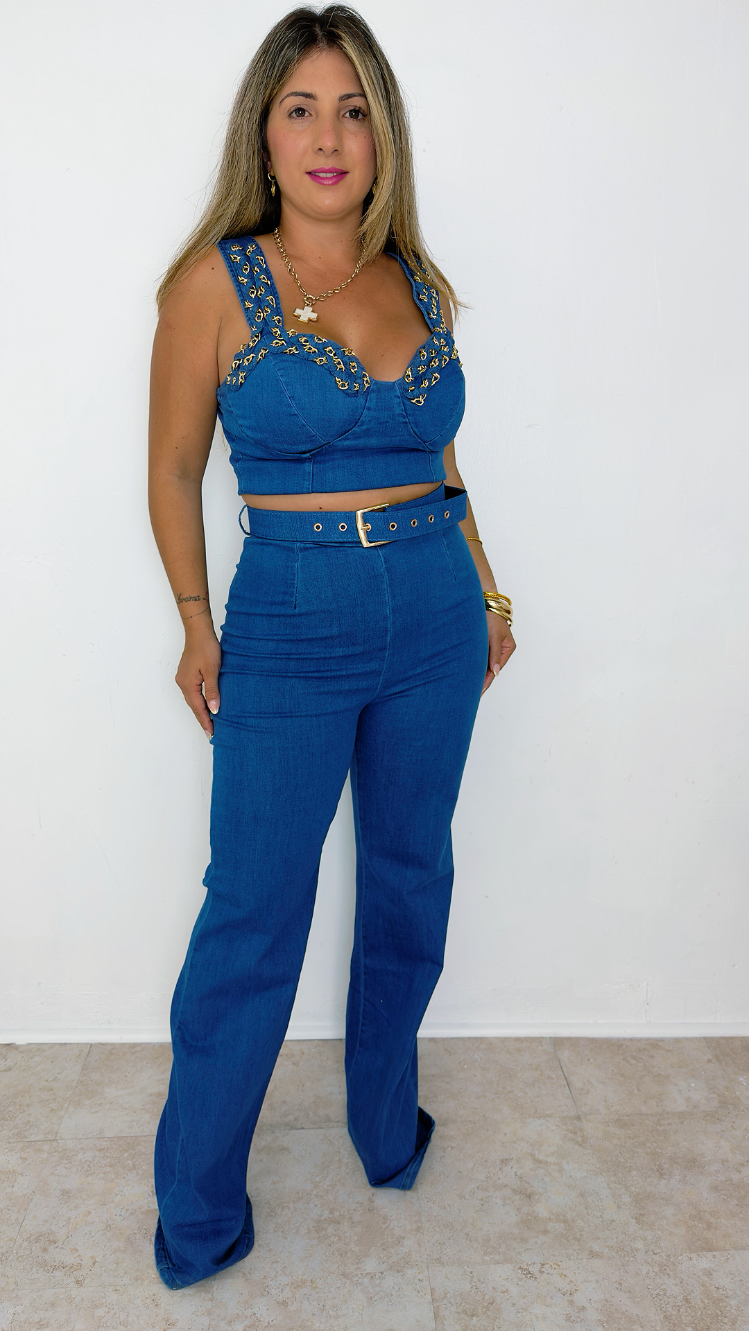 Golden Denim Glam Set