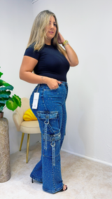 Glam Studded Cargo Denim Pants