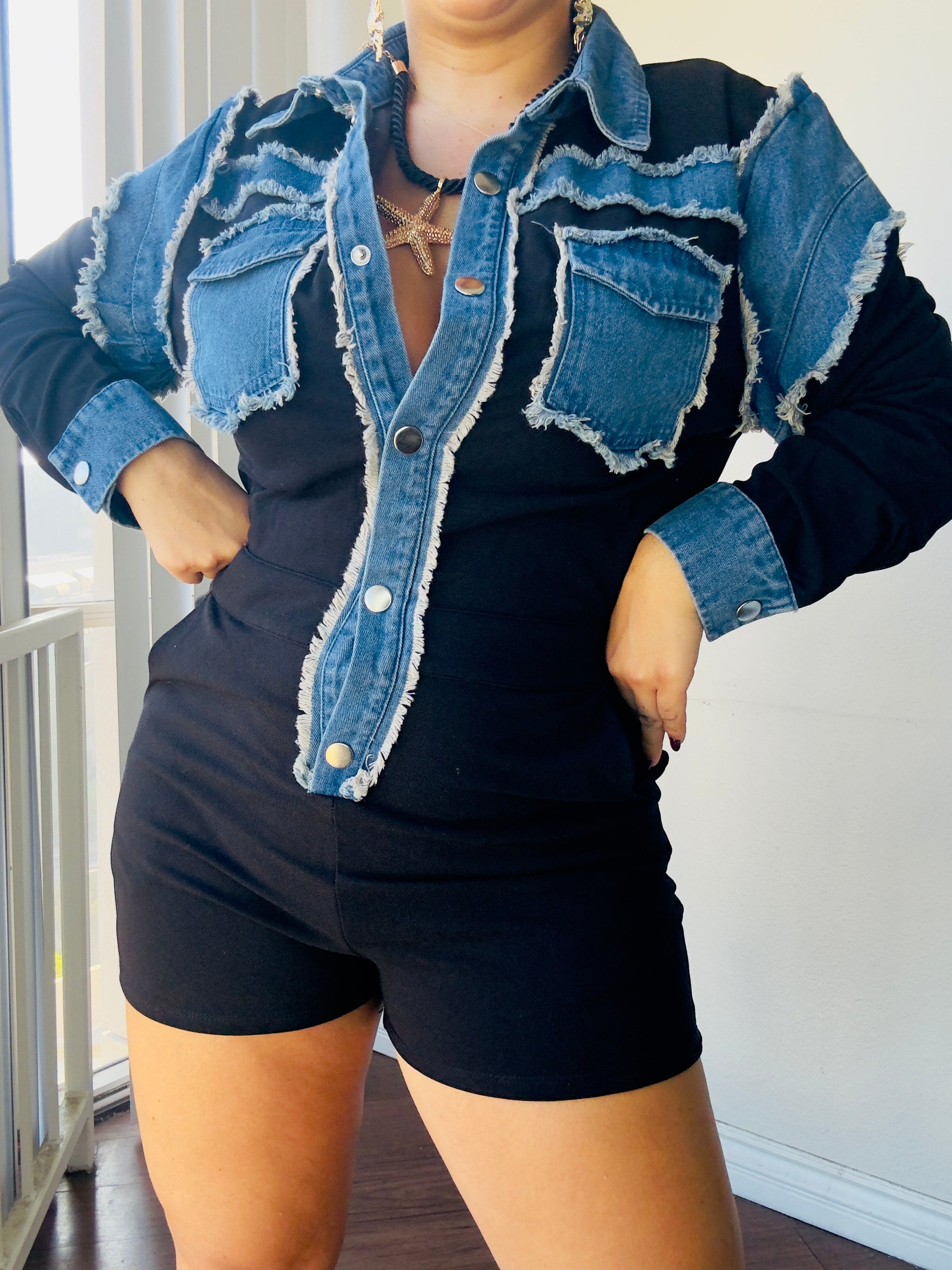 Contrast  Denim Romper