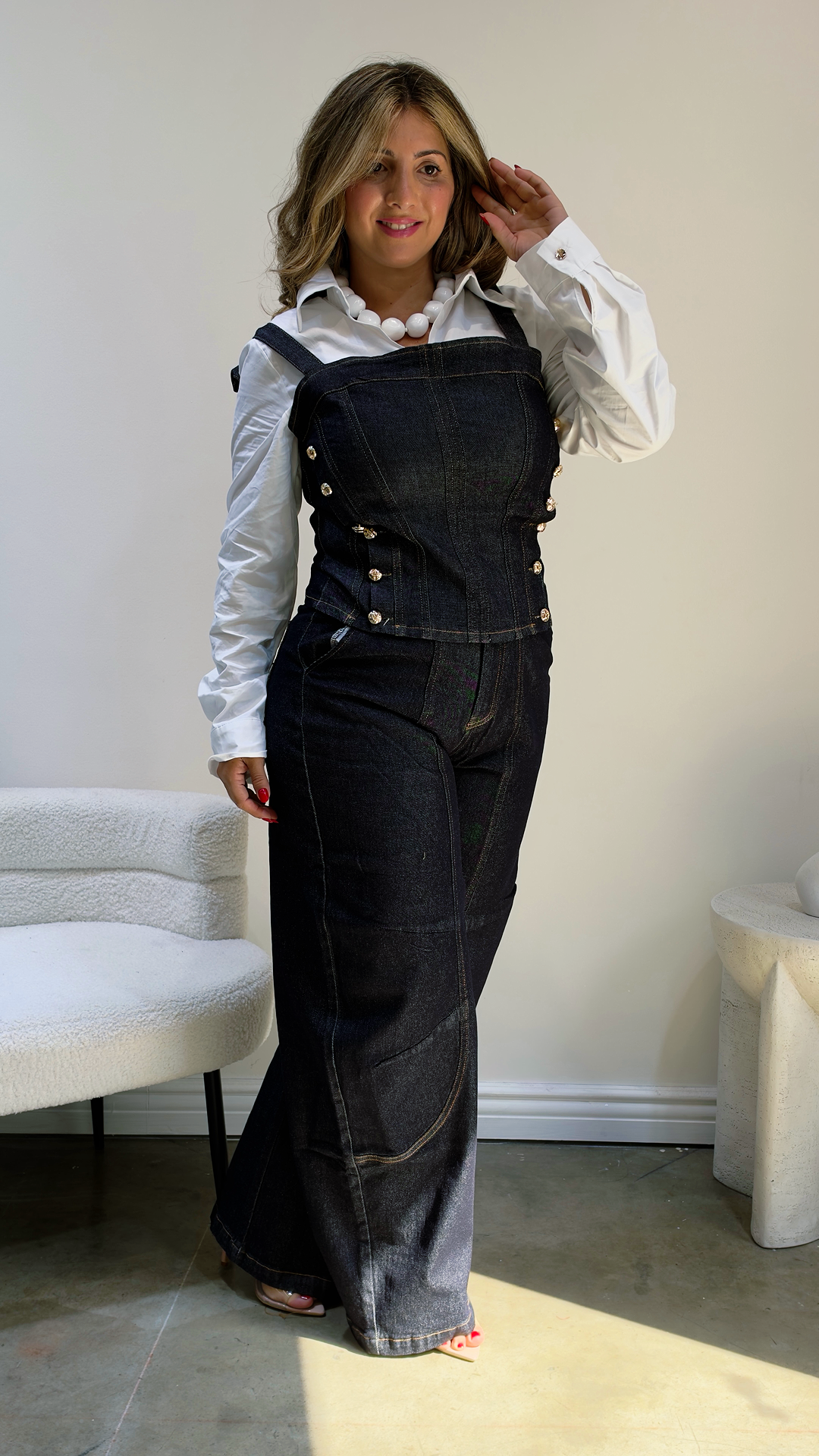 Dark Denim Button Detail Set