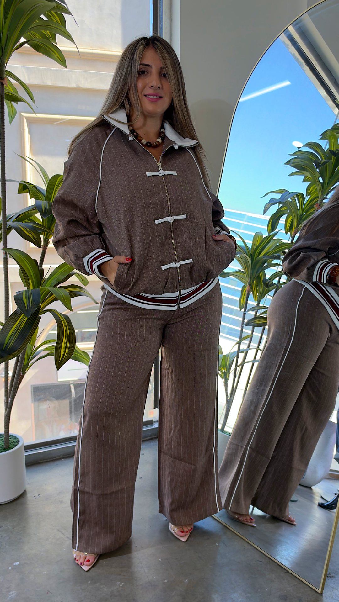Mocha Pinstripe Track Set